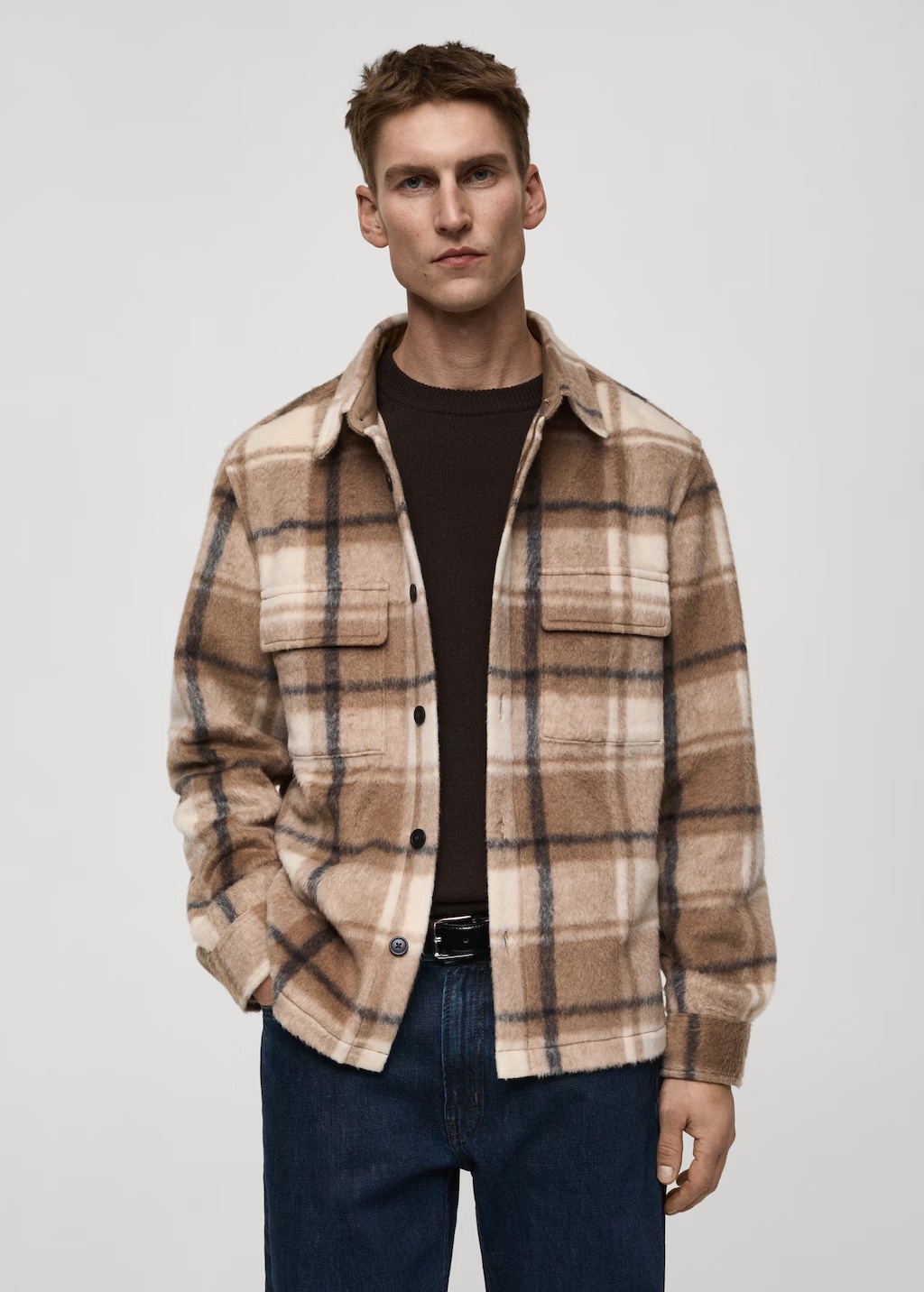 Check flannel textured overshirt