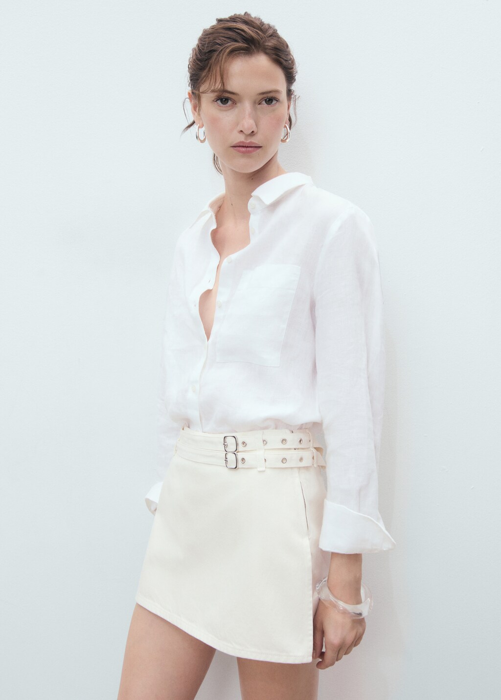Denim culottes with double belt