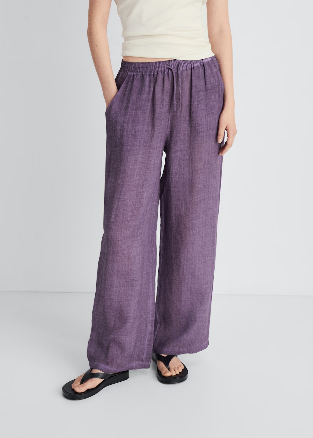 Overdyed-design ramie pants
