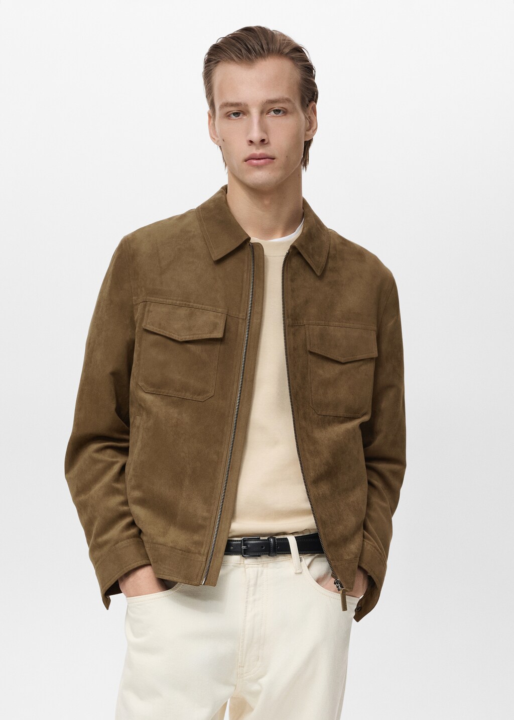 Suede-effect jacket with zip