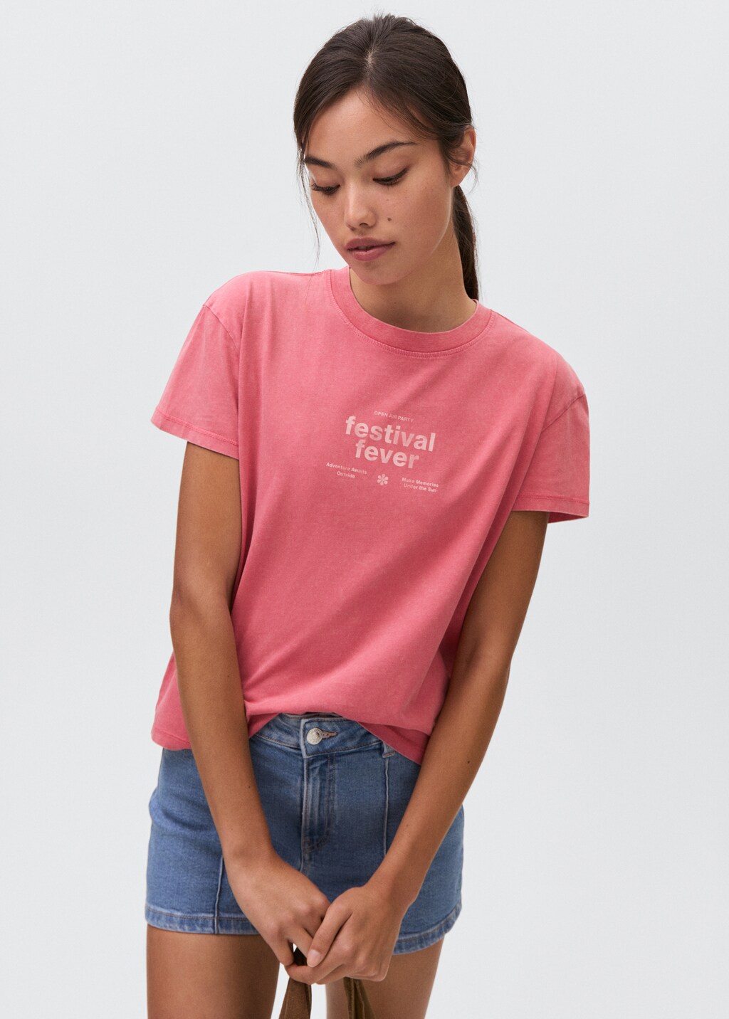 Printed cotton-blend t-shirt