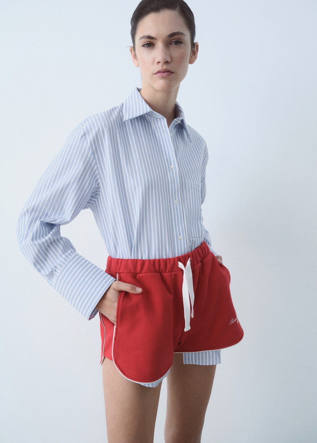 Cotton shorts with printed message