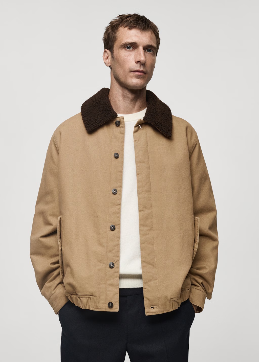 Quilted jacket with sheepskin collar