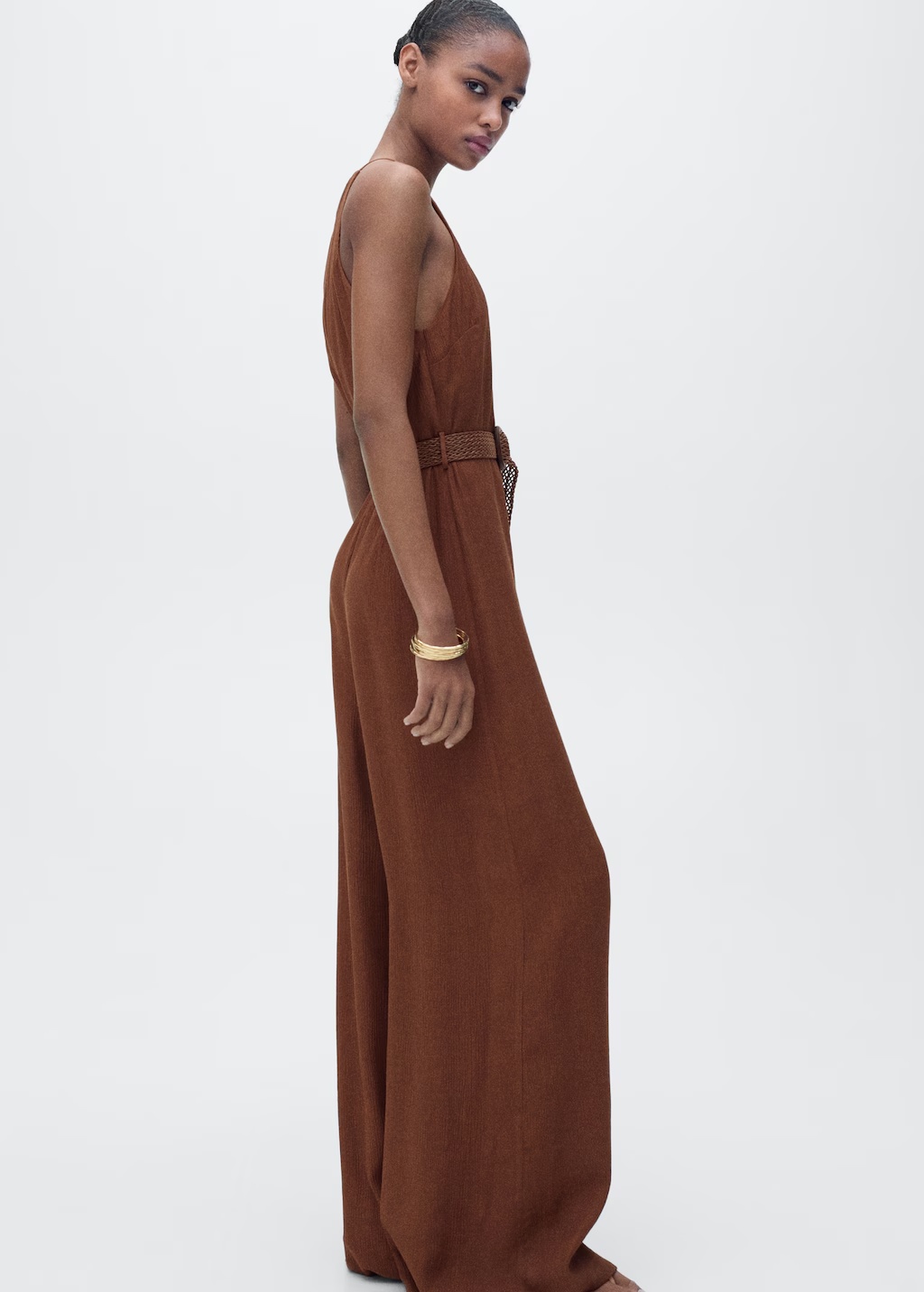 Halter-neck jumpsuit with belt