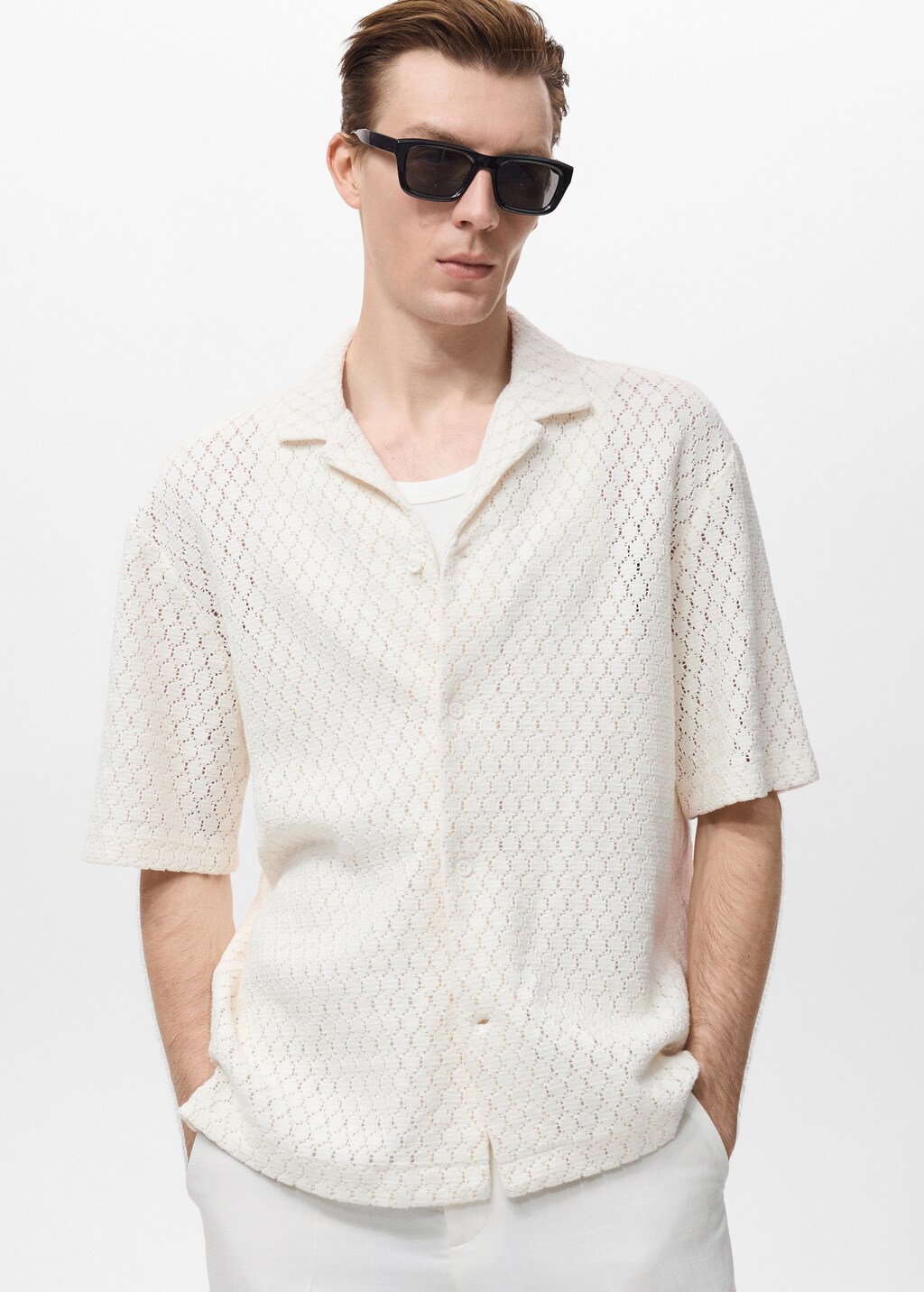 Cotton blouse with openwork detail