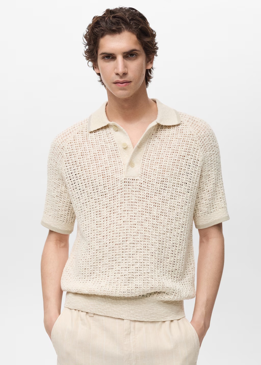 Openwork knitted cotton polo shirt