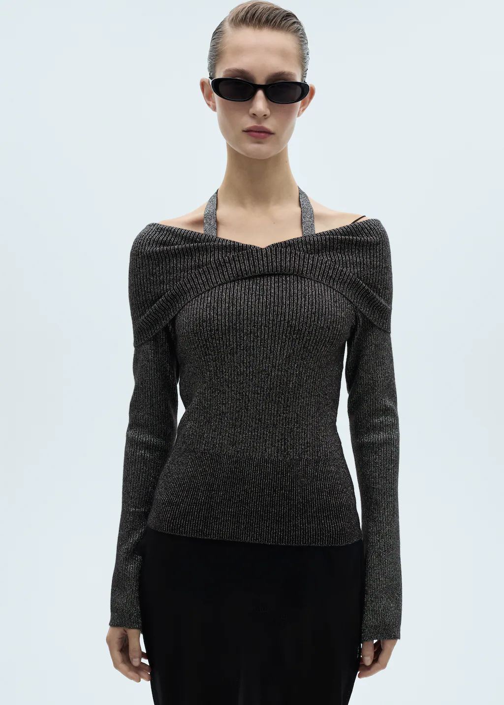 Lurex sweater with bare shoulders