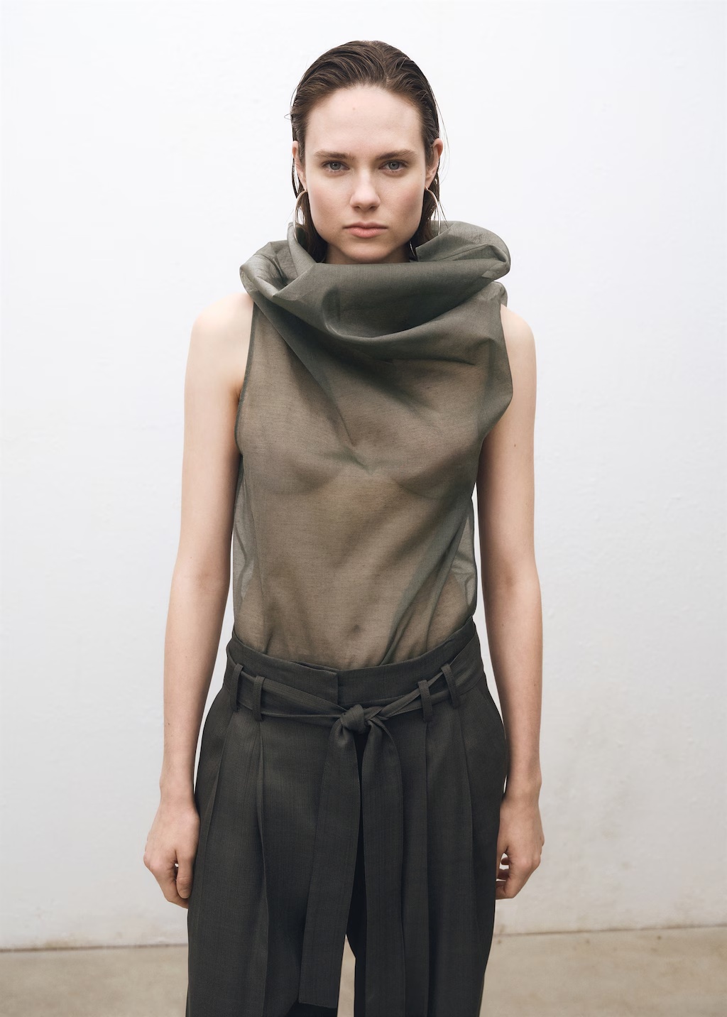 Silk blouse with asymmetrical neckline