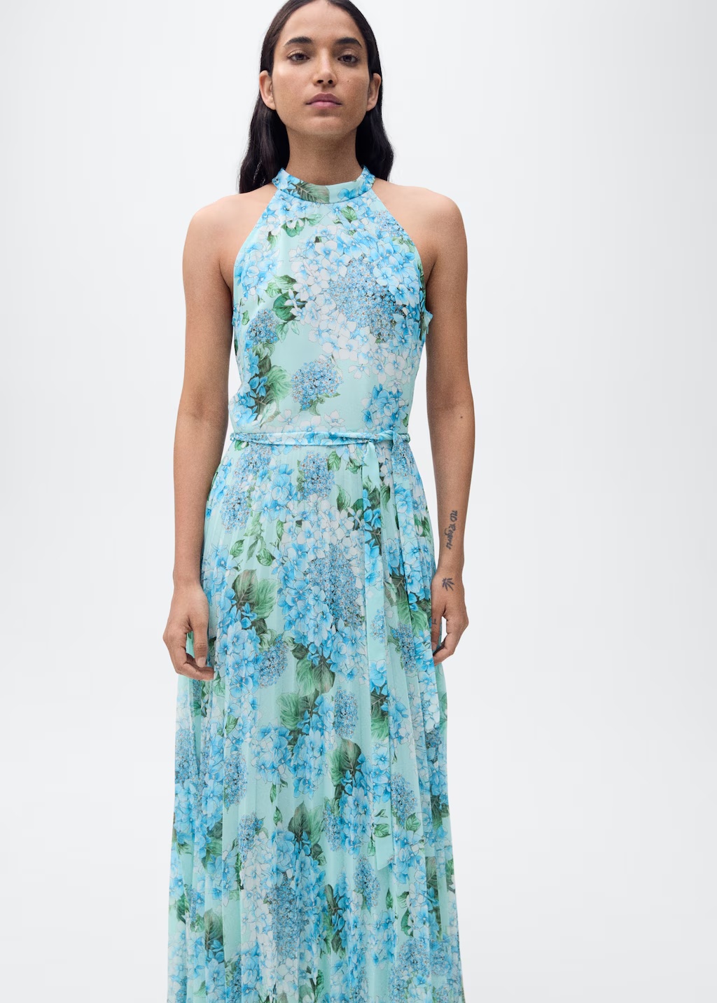 Floral-print pleated dress