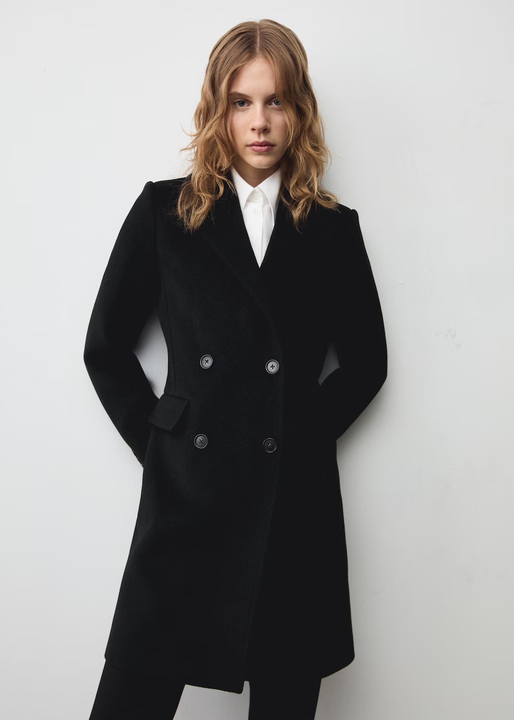Double-breasted midi wool coat