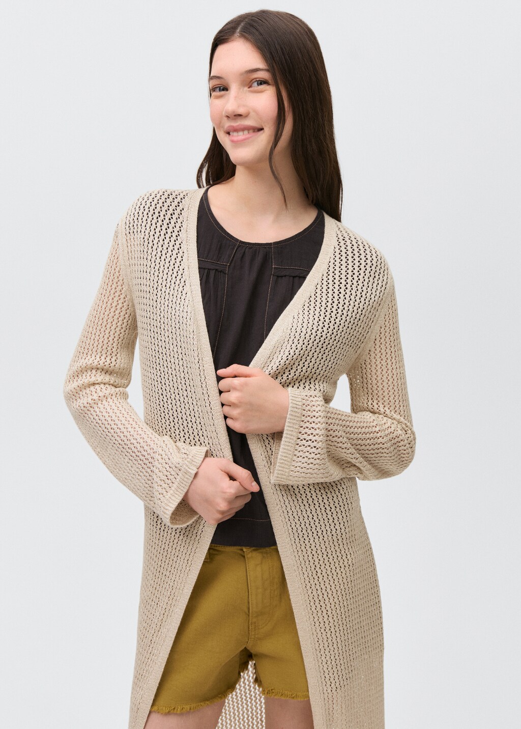 Long openwork knitted cardigan