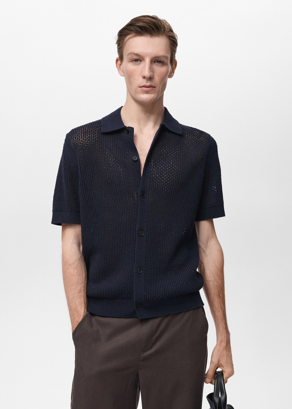 Openwork knitted cotton shirt