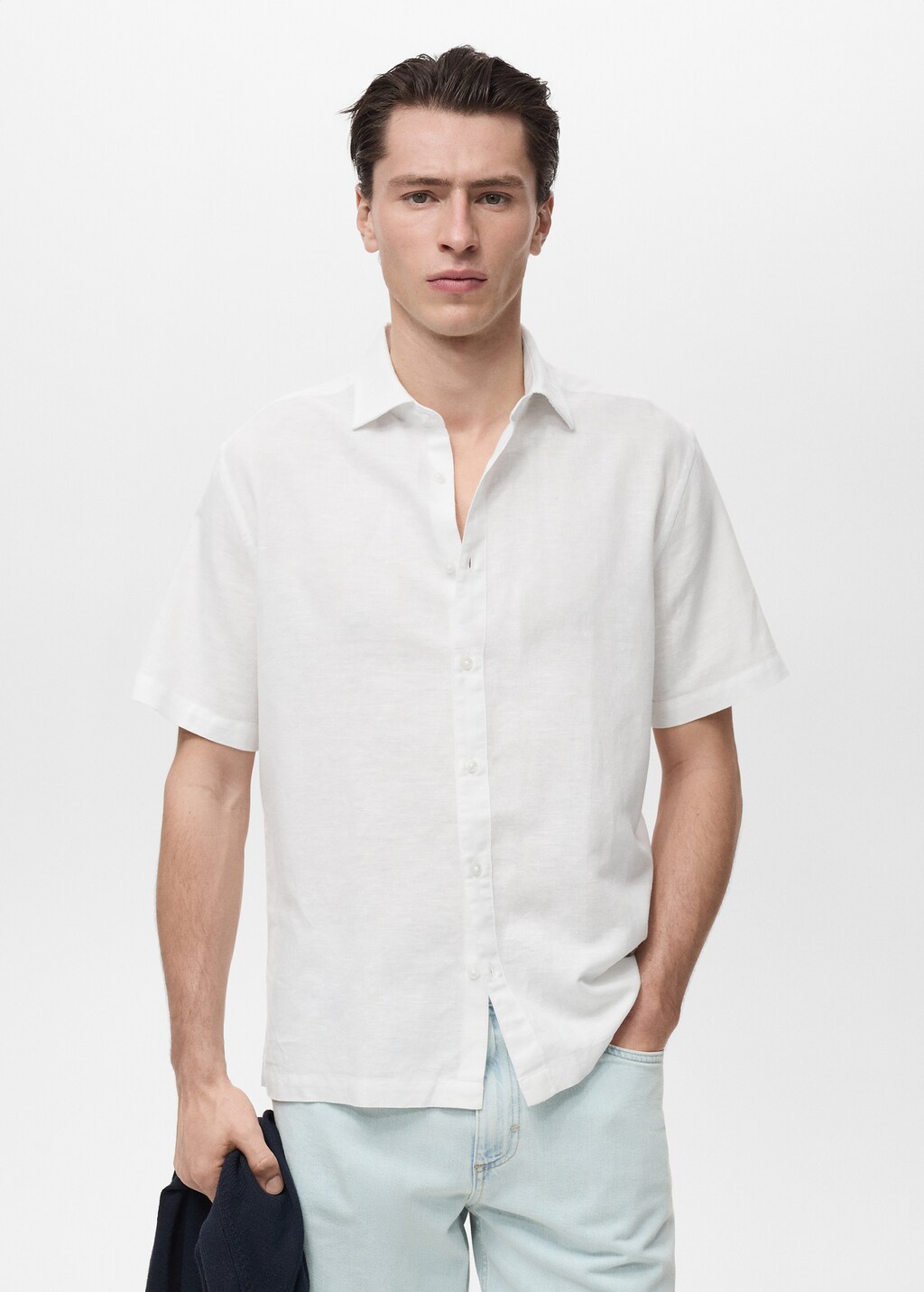 Short sleeve linen-blend shirt