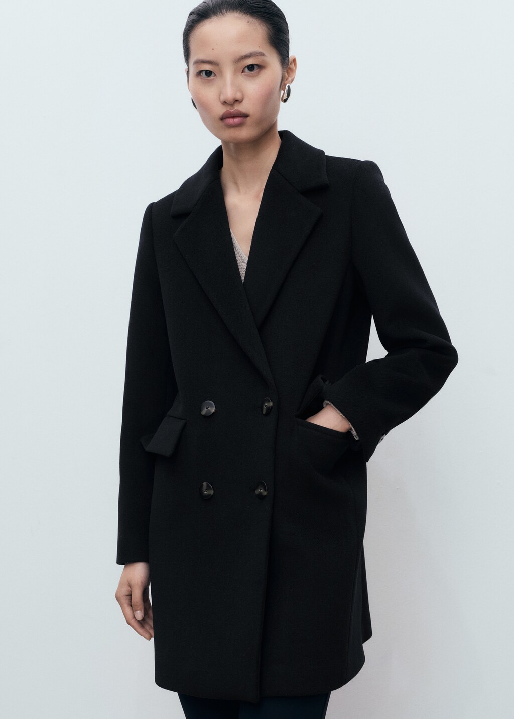 Double-breasted wool blend coat