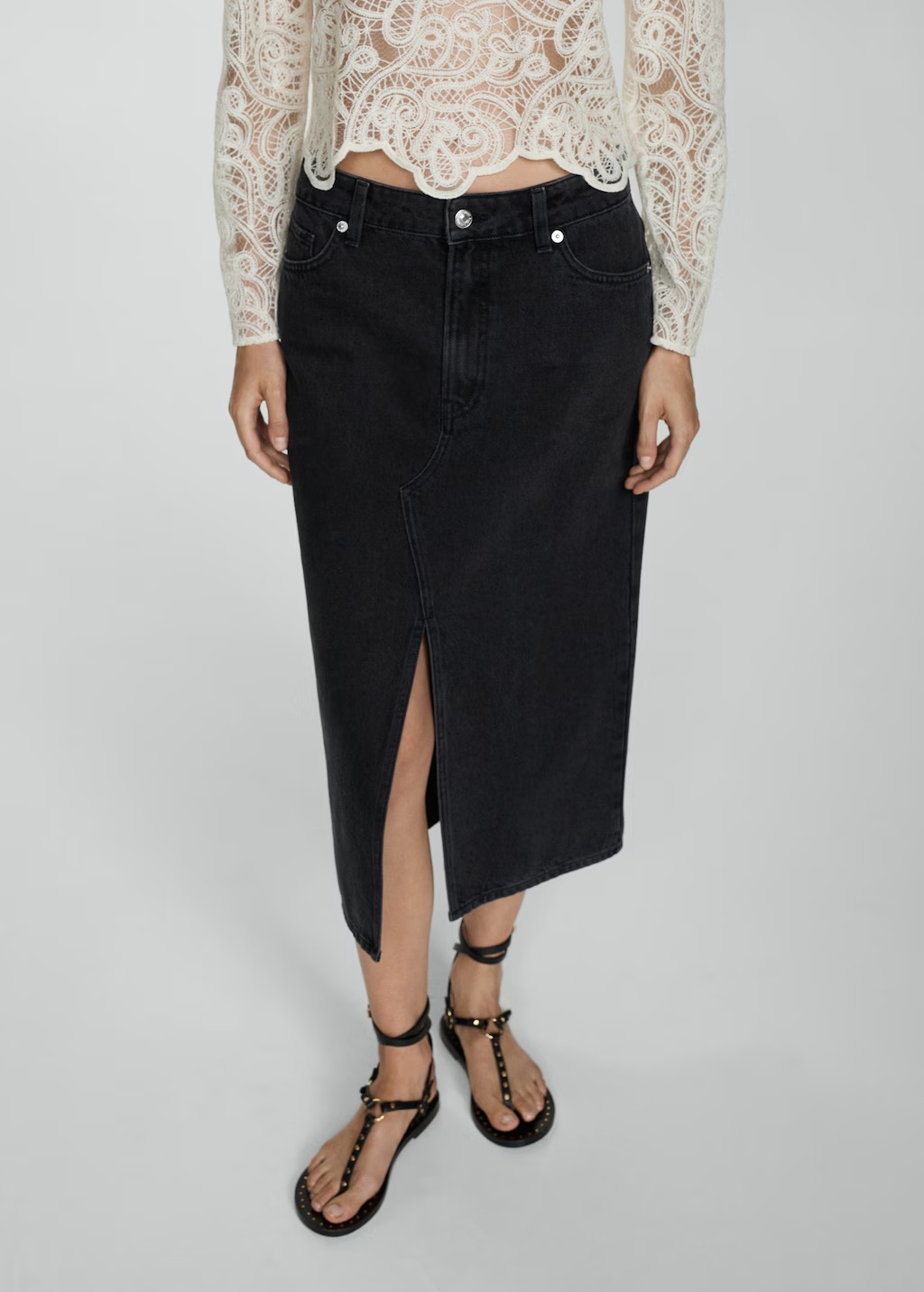 Denim midi-skirt