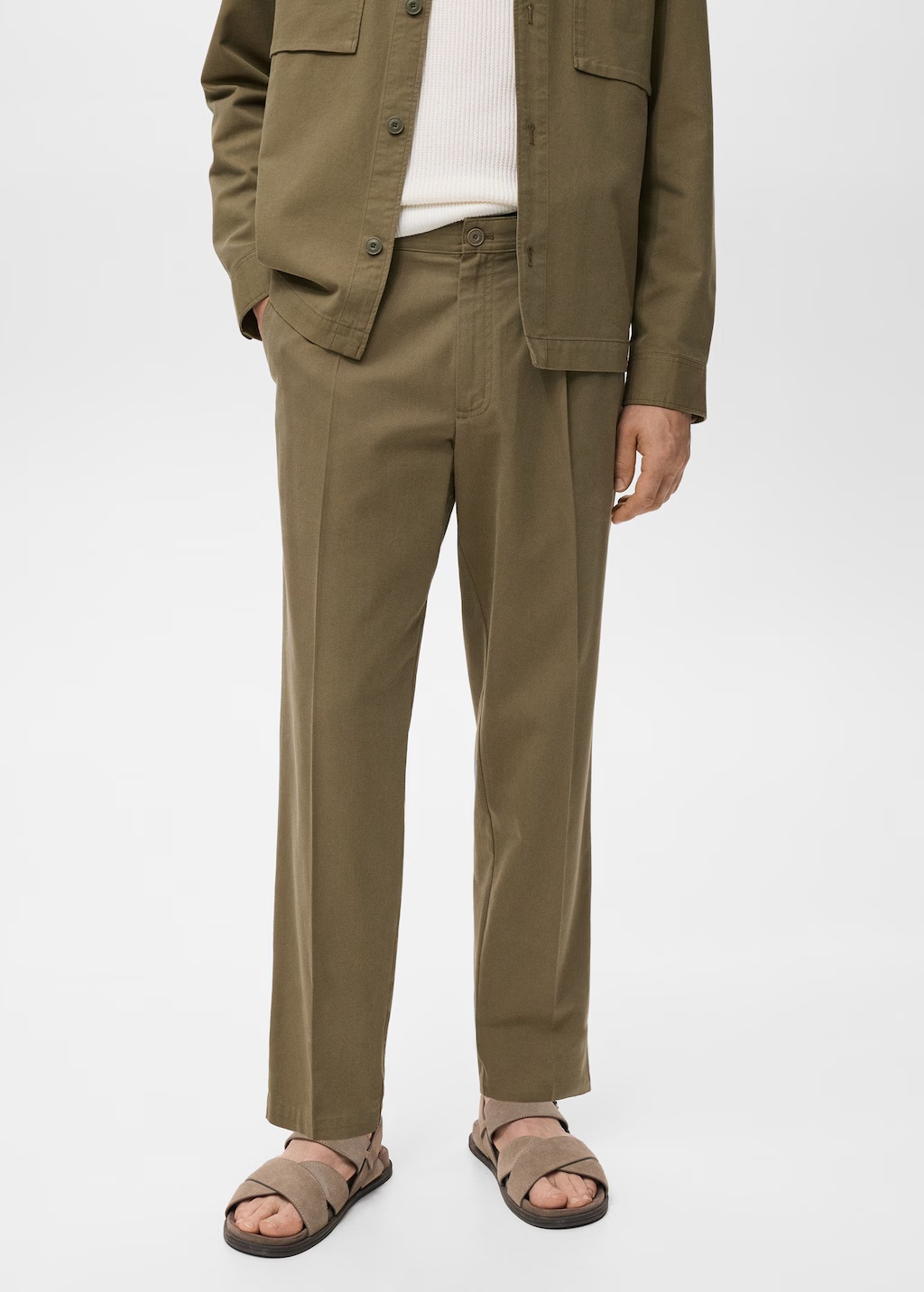 Cotton and lyocell straight-leg pleated pants