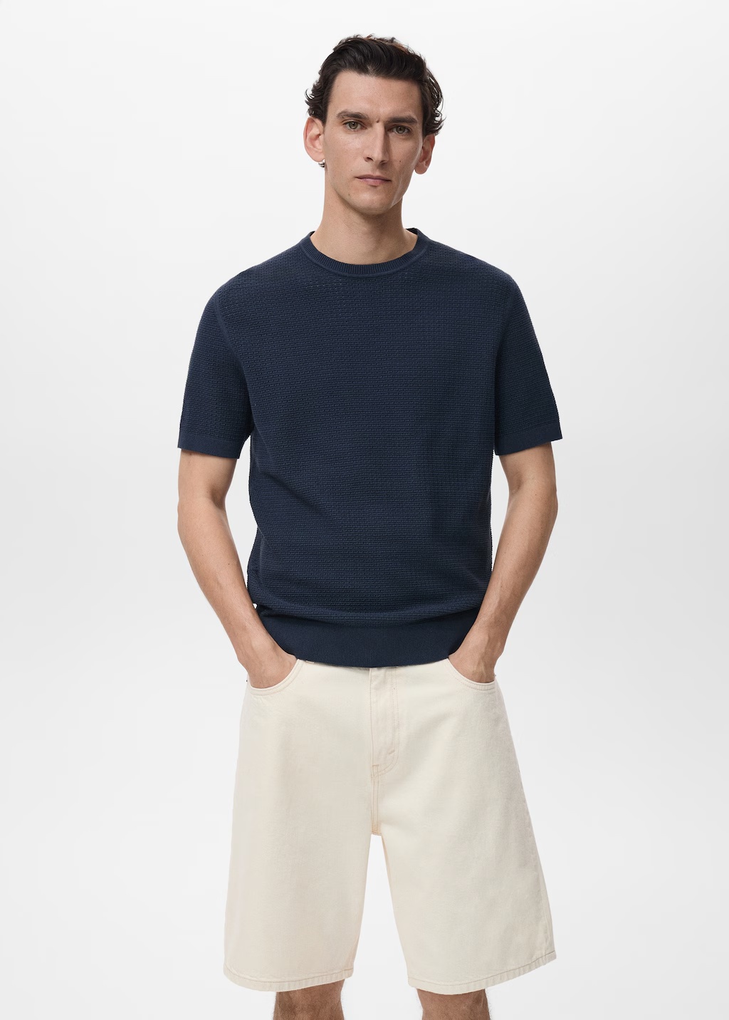 Openwork knitted cotton t-shirt