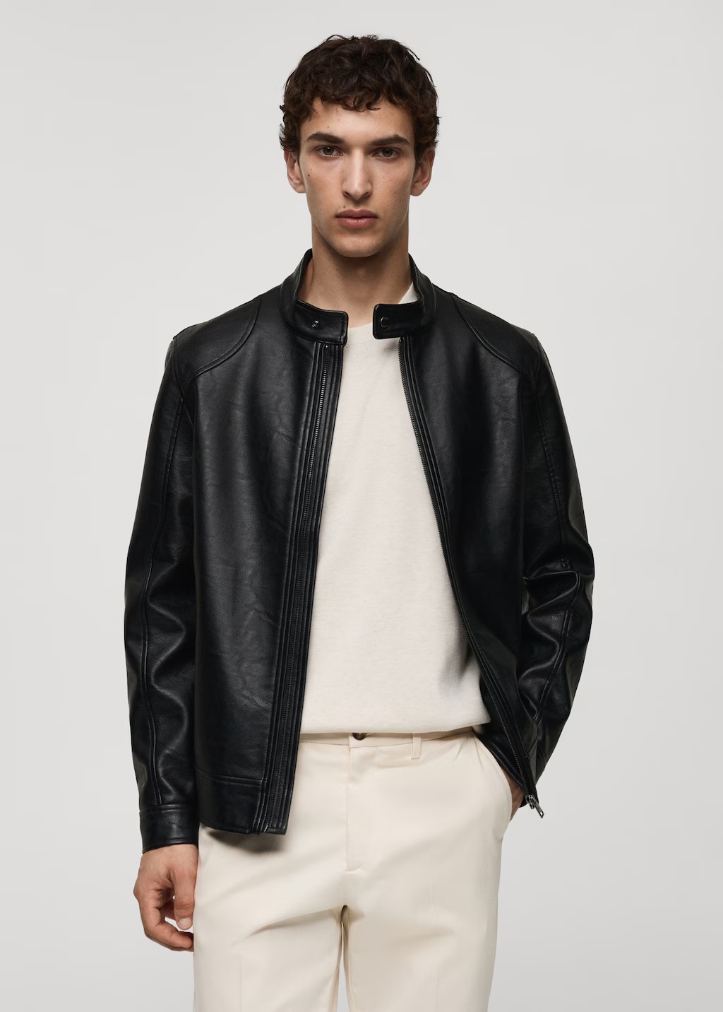 Zip-up leather-effect jacket