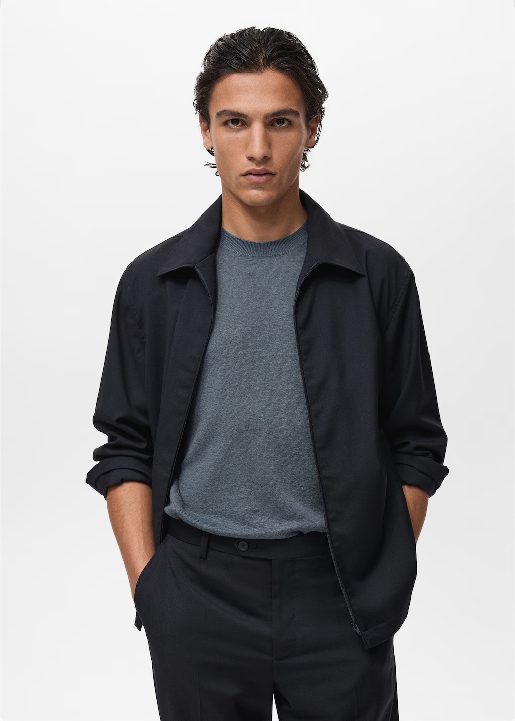 Cold wool jacket with shirt collar