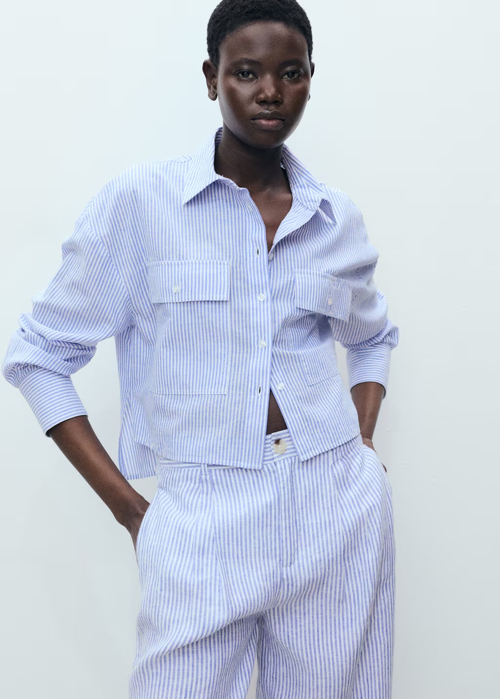 Striped cropped shirt with pockets