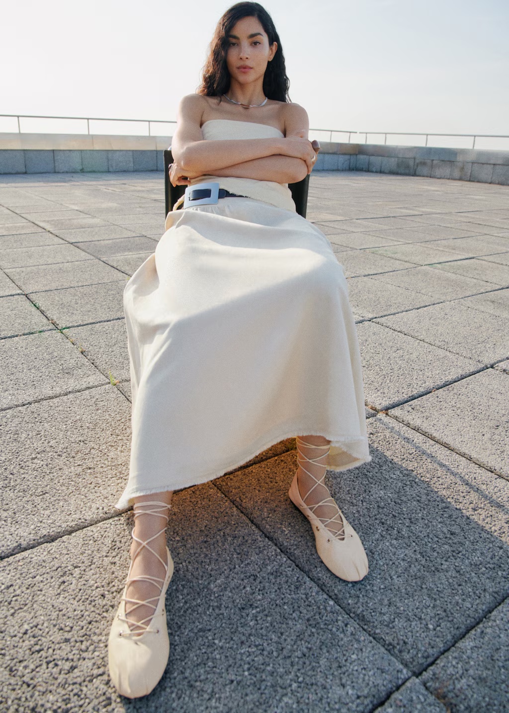 Leather ballet flats with crossed straps