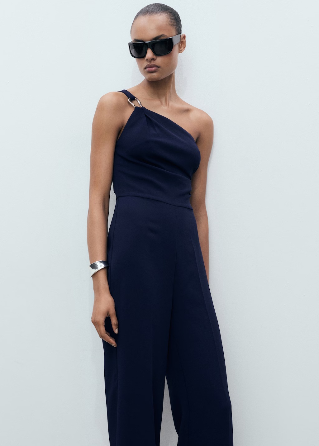 Asymmetrical jumpsuit with metallic detail