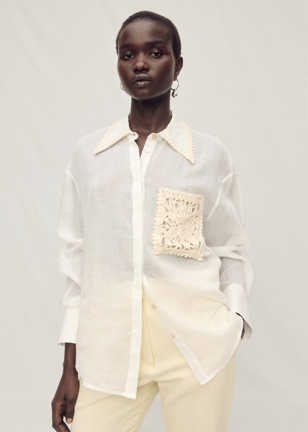 Ramie shirt with embroidered pocket