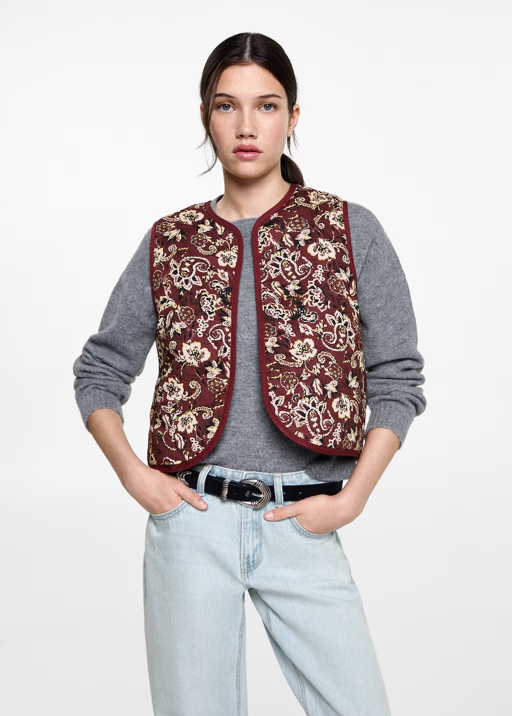 Cropped printed gilet