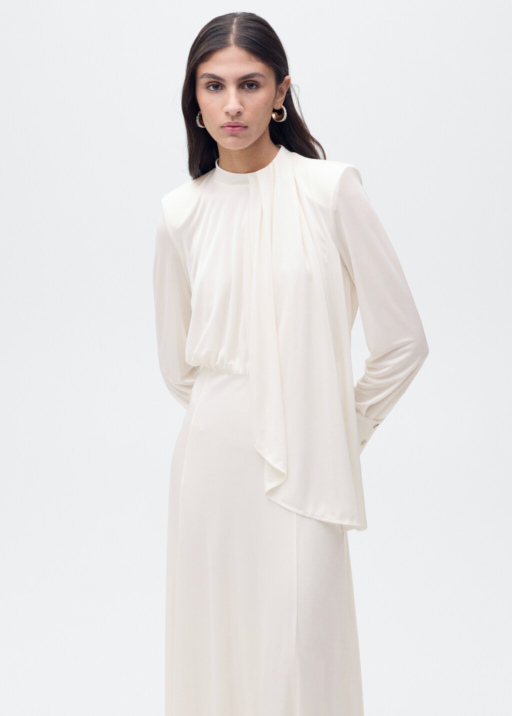 Satin ruffle-neck dress