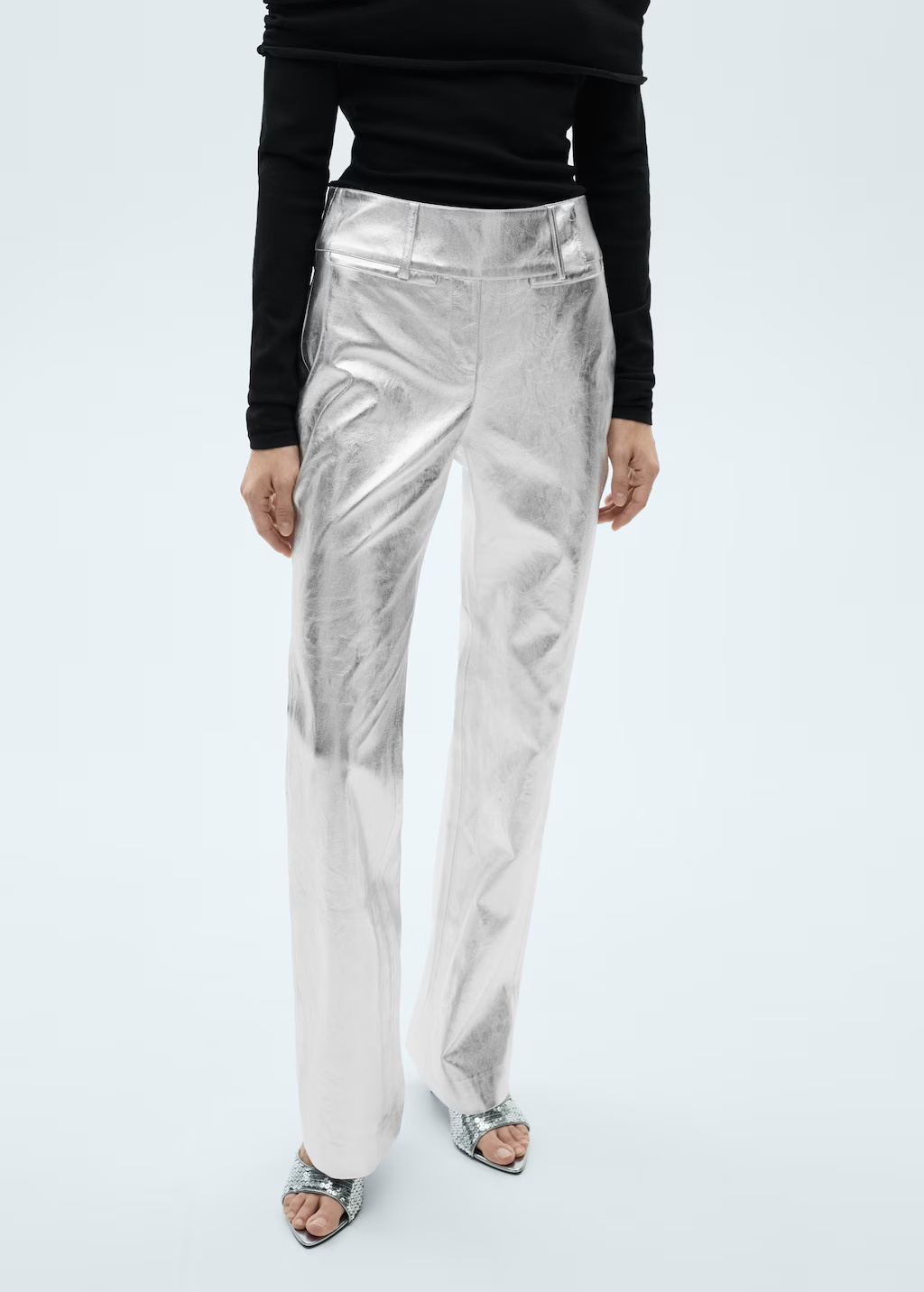 Metallic straight-fit pants