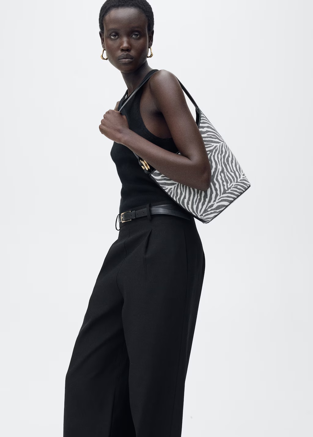 Combined-fabric jumpsuit with belt