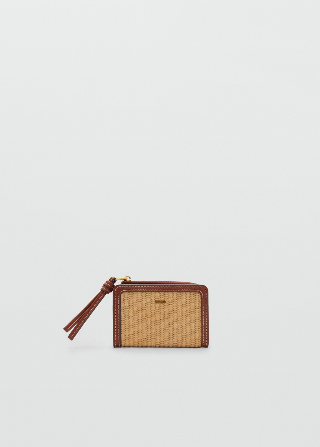 Raffia-effect wallet with flap