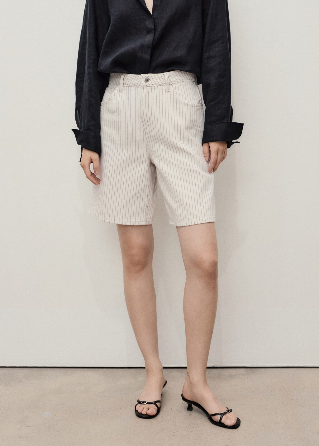 High-waist straight-fit denim shorts