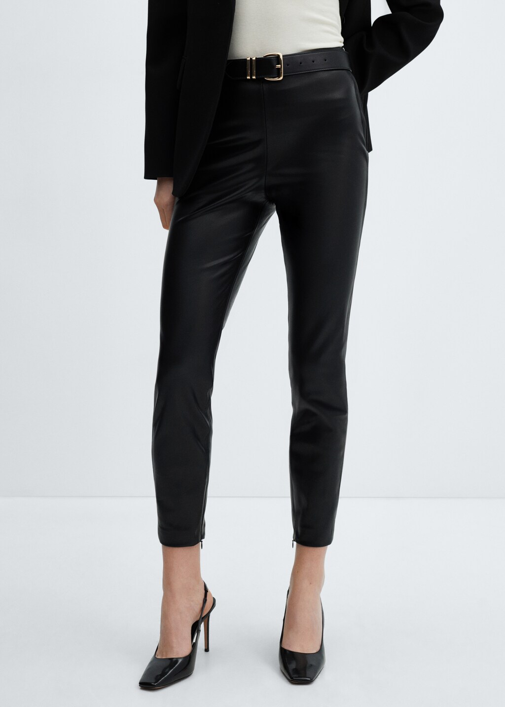 Leather-effect leggings with split hems