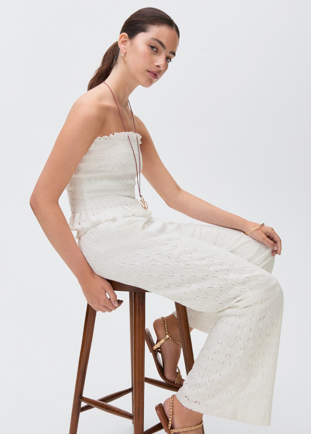 Swiss-embroidered pants