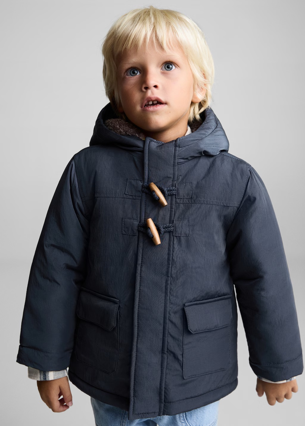Padded anorak with shearling lining