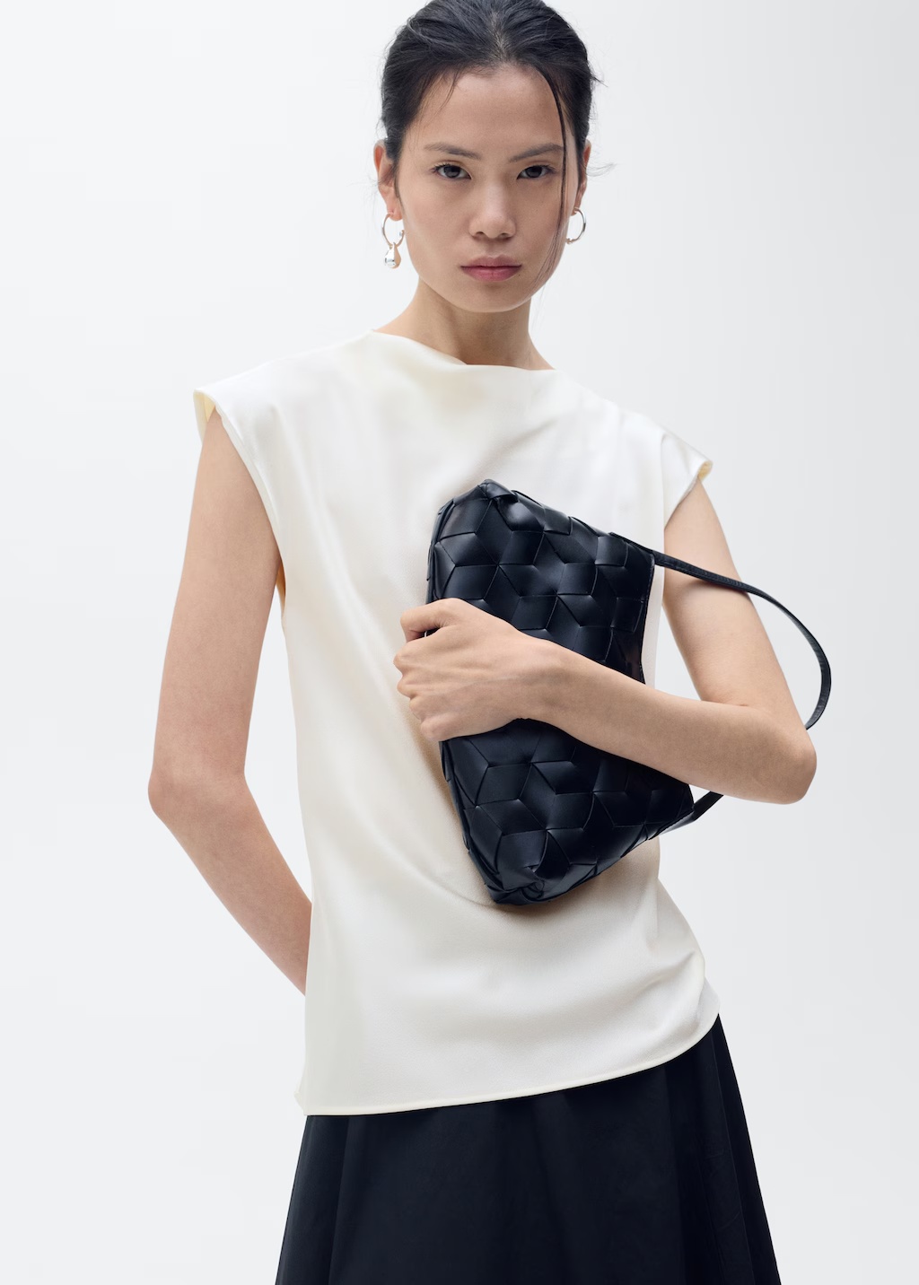 Satin blouse with draped neck
