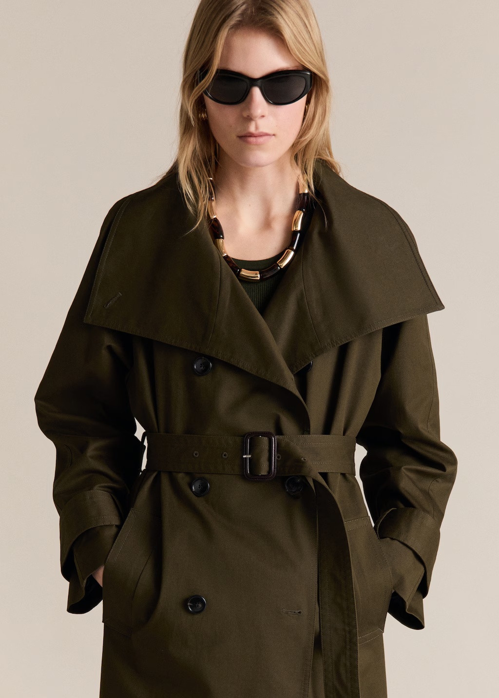 Long double-breasted trench coat