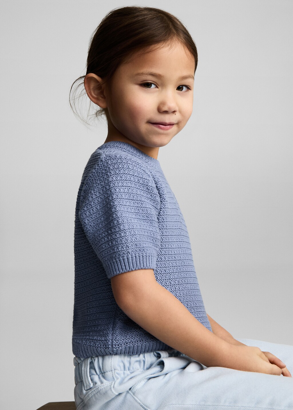 Short-sleeved knitted cotton sweater