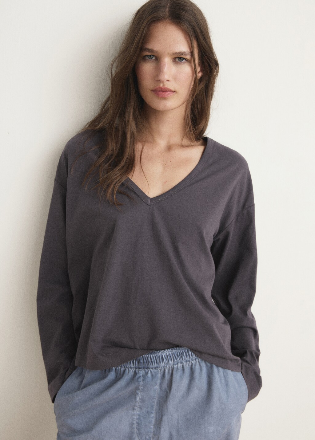 Cotton pajama t-shirt with sleeve detail