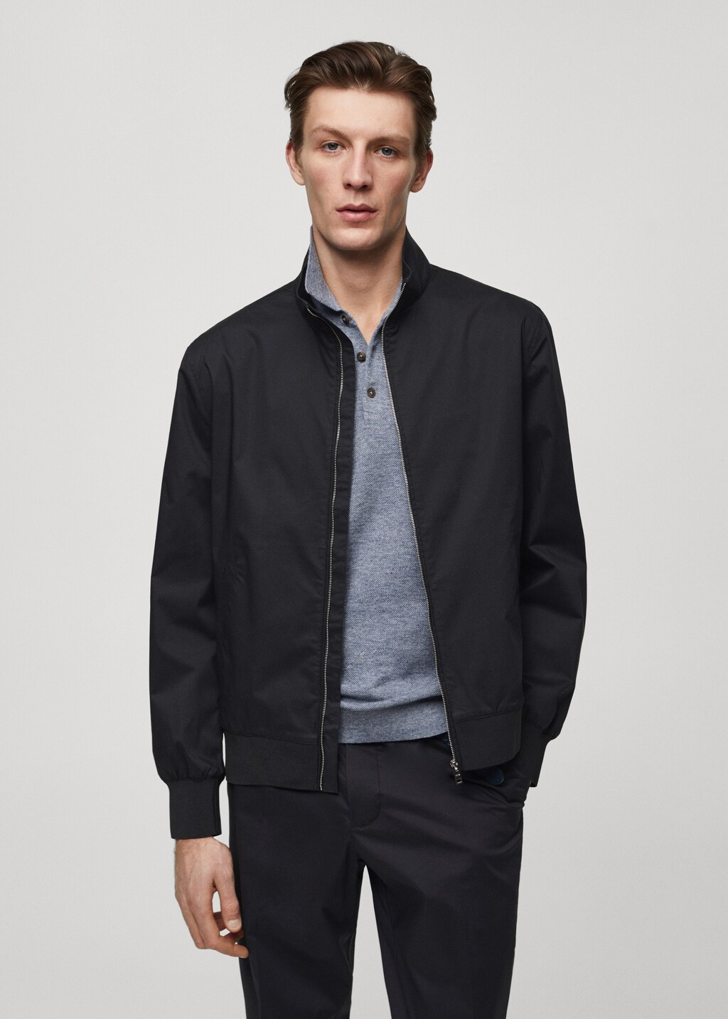 Stretch cotton jacket with zip