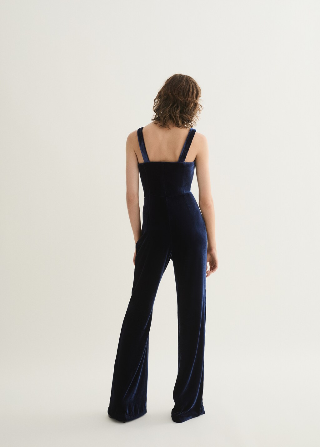 Flared velour jumpsuit with wide straps 4 Flared velour jumpsuit with wide straps