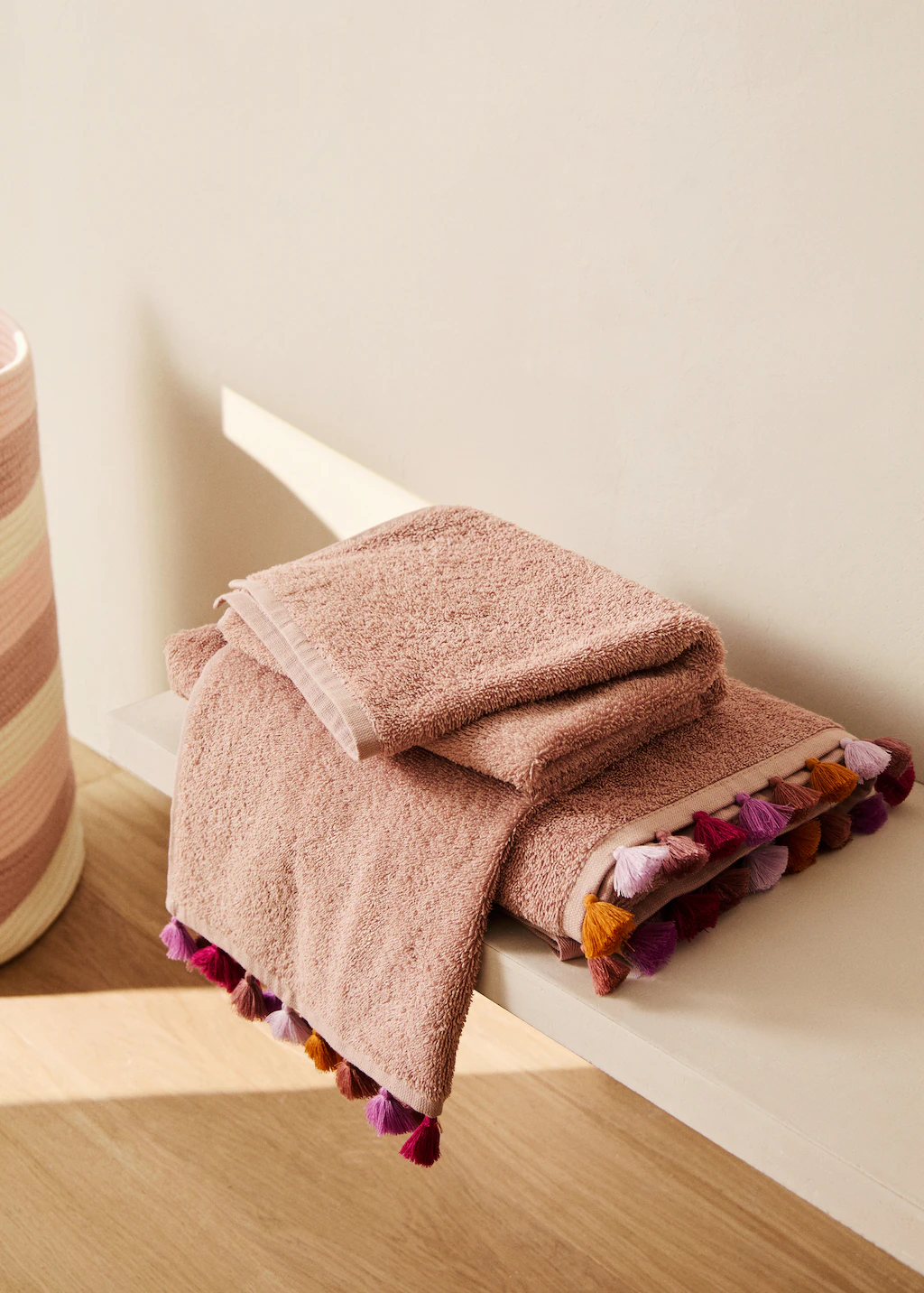Cotton children's multi-colored hand towel with pompoms