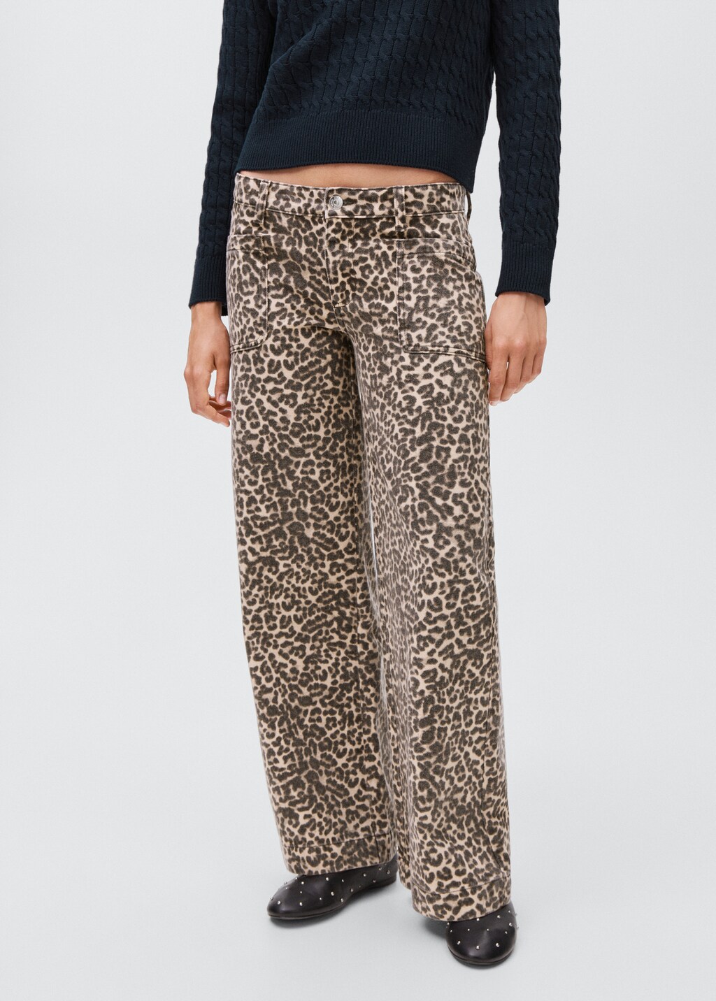 Leopard-print wide leg jeans