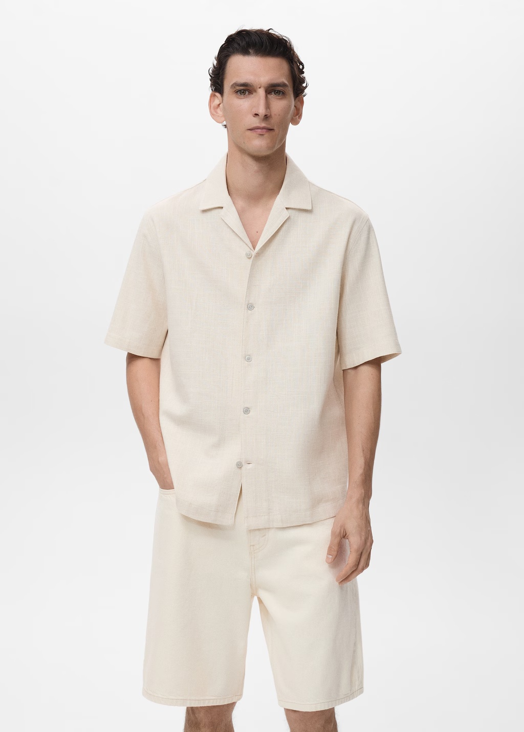 Cotton linen-blend regular-fit shirt