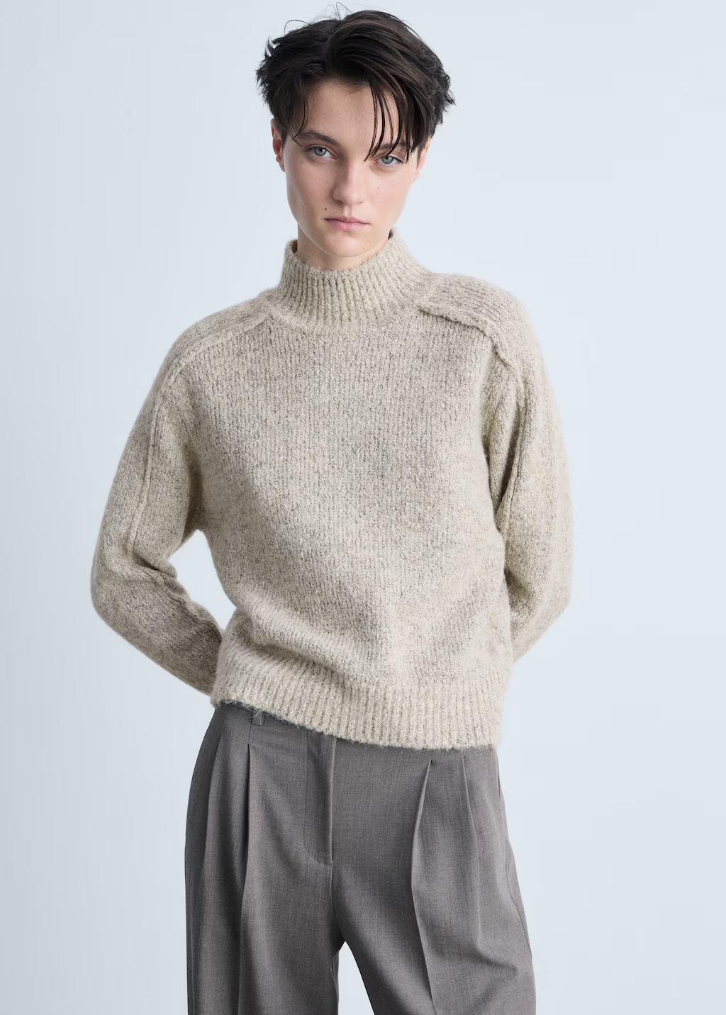 Knitted sweater with perkins neck