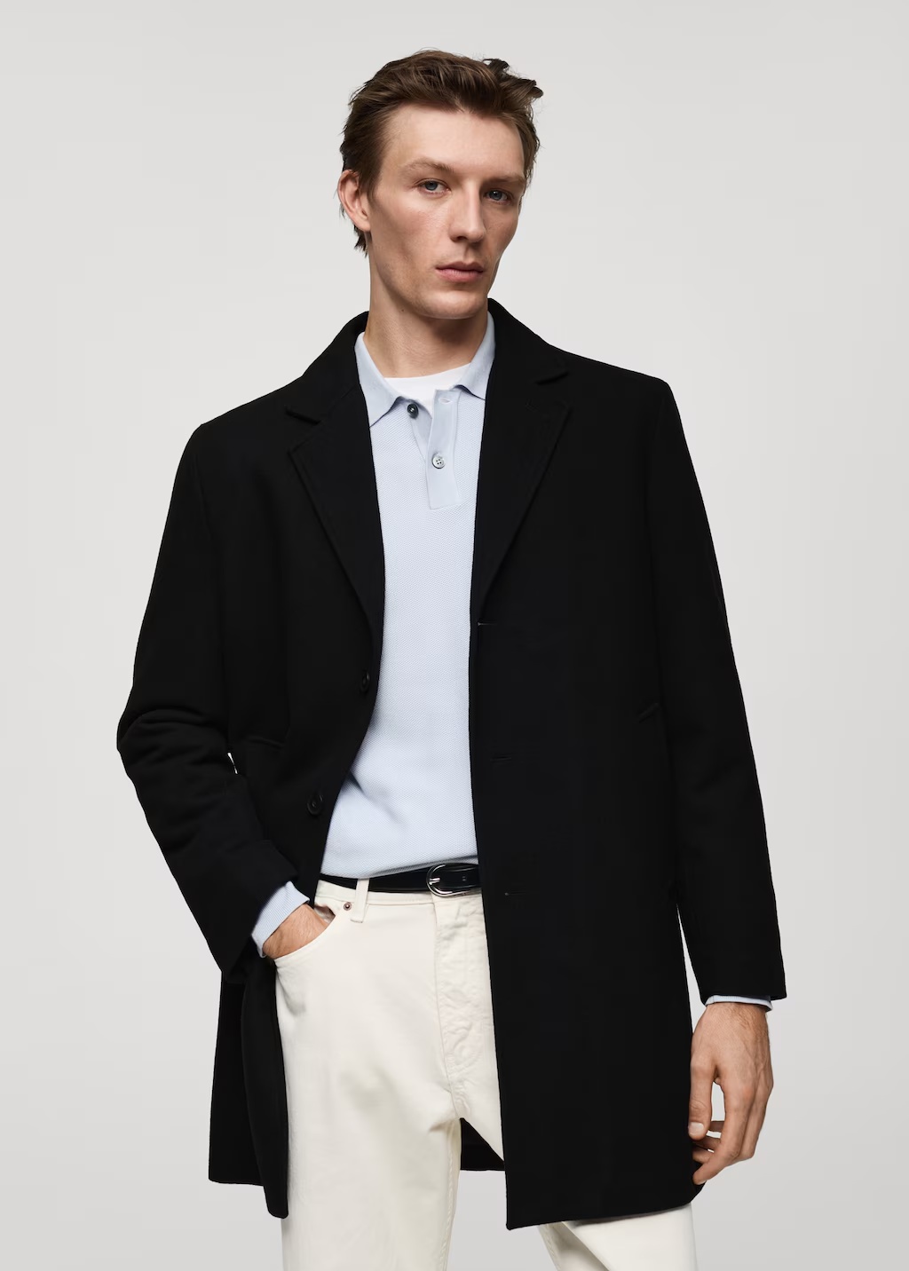 Regular fit quilted wool coat