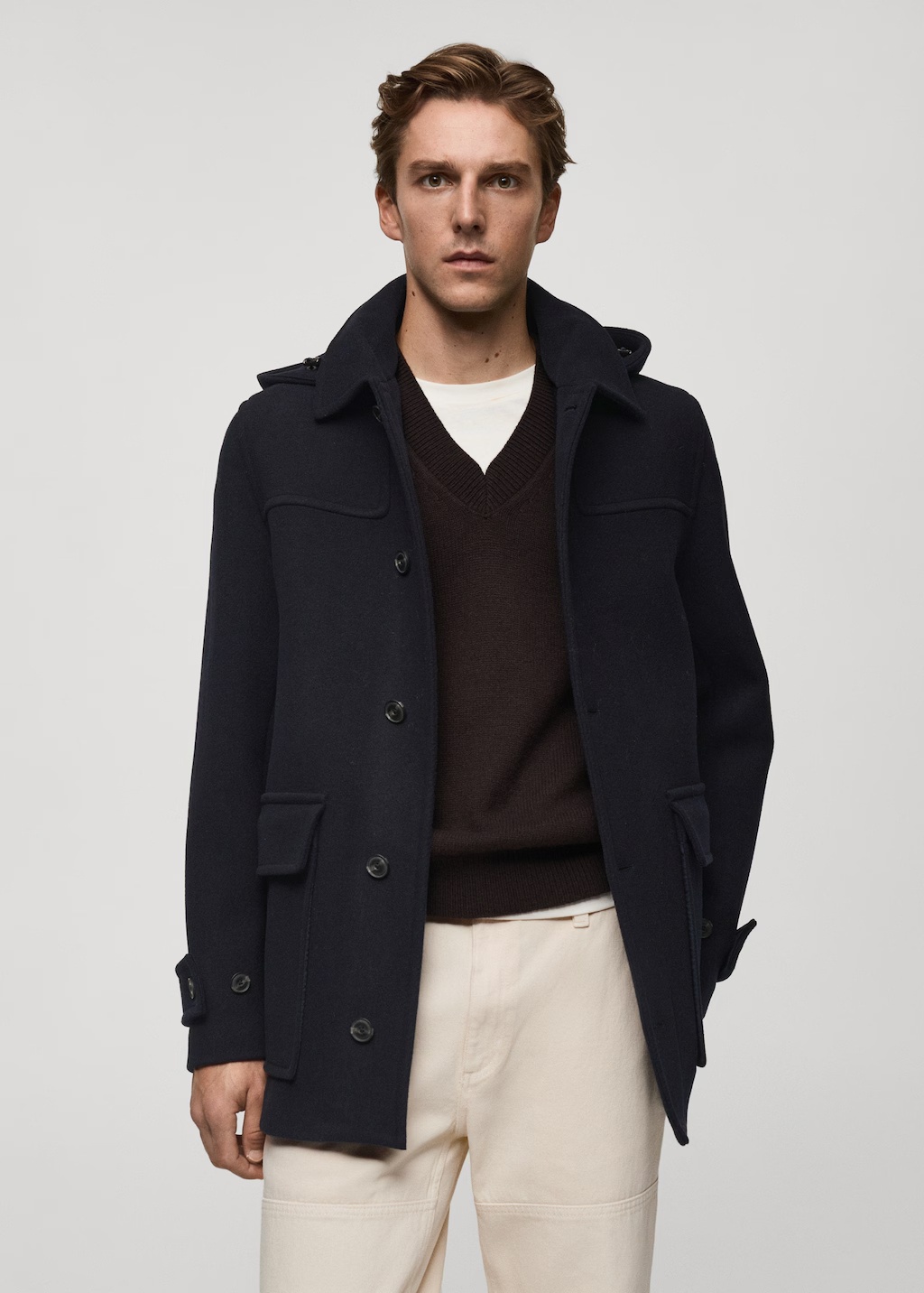 Detachable hood wool coat