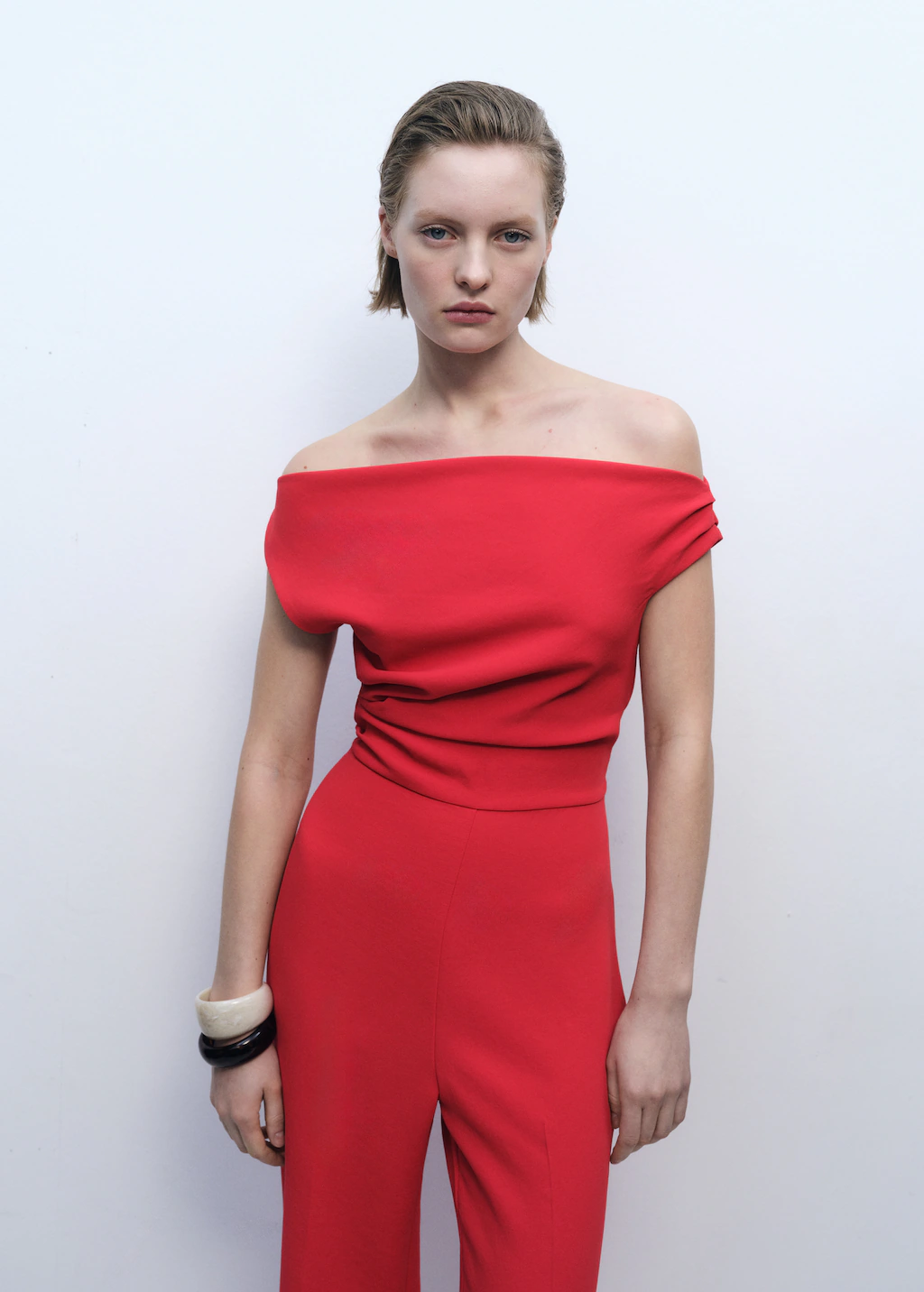 Long asymmetrical draped jumpsuit