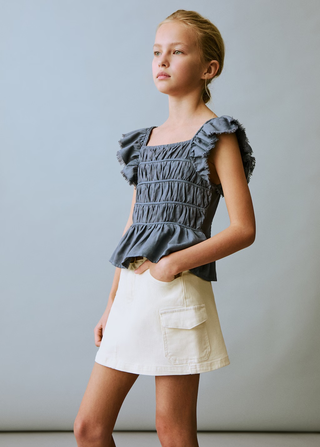 Denim cargo skirt